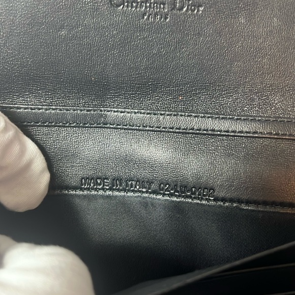 CHRISTIAN DIOR BLACK LAMBSKIN CANNAGE LADY DIOR RENDEZOUS WALLET ON CHAIN - Picture 15 of 17